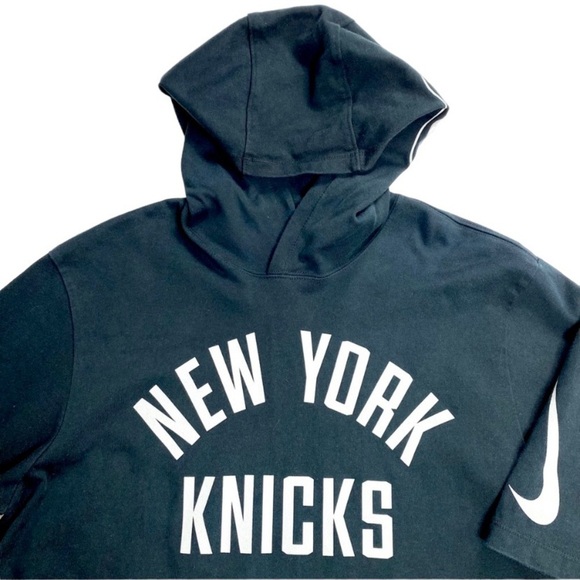 NIKE Knicks Big Logo Short-Sleeve Hoodie Sweatshirt in Black Size L - Picture 4 of 10